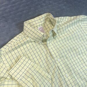 Brooks Brothers Long Sleeve Button Down Shirt Mens Large Yellow W/ Blue Stripes